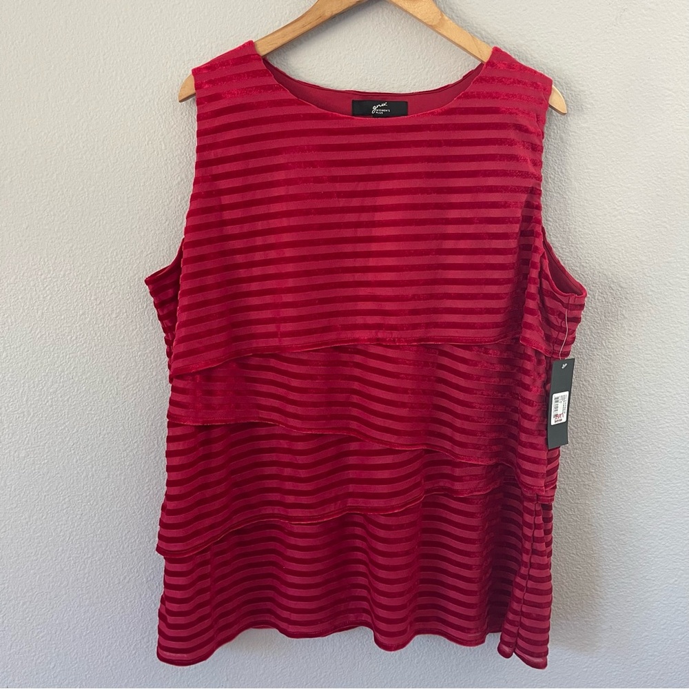 GNW Womens Plus Red Velour Velvet Striped Sleeveless Top Size 2X